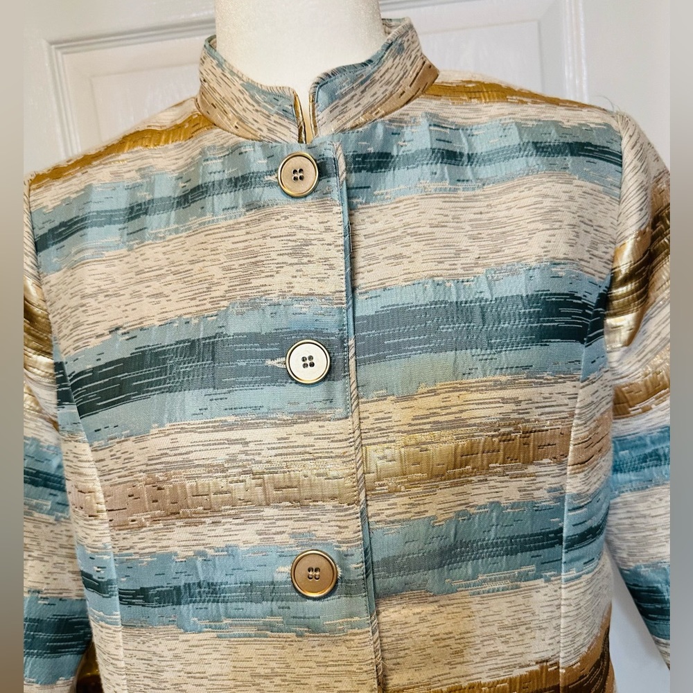Draper’s & Damons Jacket aqua blue gold jacket blazer long sleeve Size Medium - Picture 4 of 8